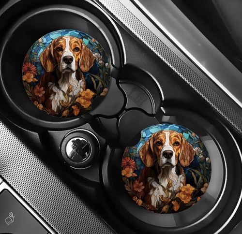 Stained glass beagle car - glass,
