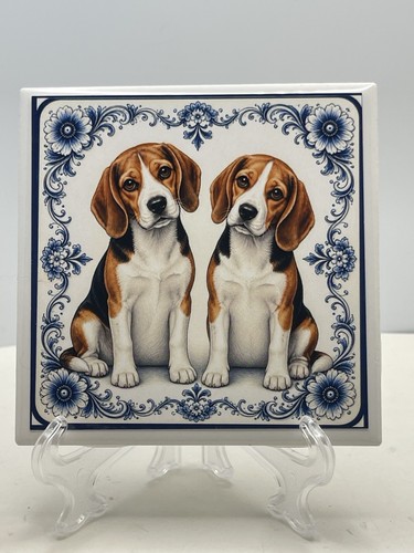 Beagle pair ceramic tile blue - beagle,