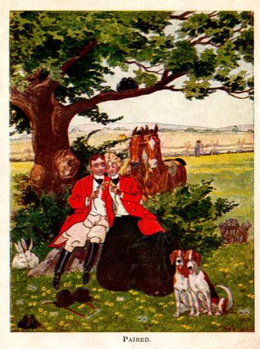 Postcard fox hunting couple - fox,